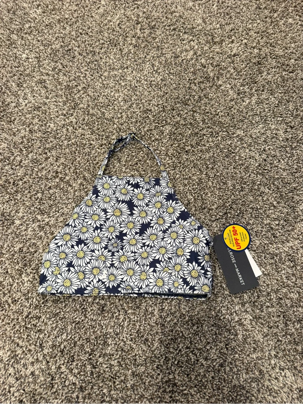 Melrose and Market Bikini Top Size 8 Navy Daisy Floral Halter UPF 50+ NWT